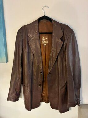 Vintage 70s Peruzzi Florence Brown Leather Blazer Made in Italy Size 52 / US 42